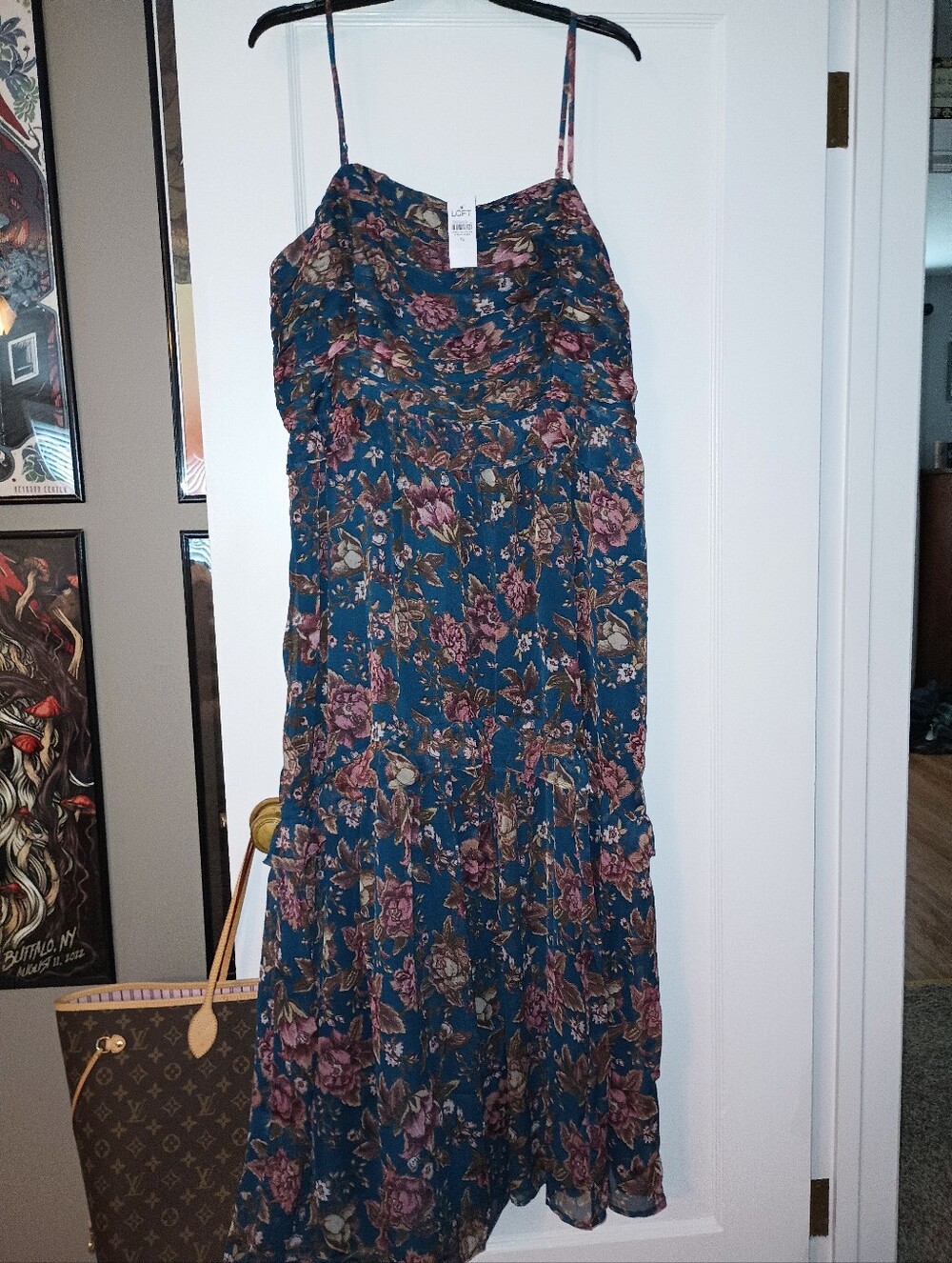 LOFT Blue Floral Spaghetti-Strap Maxi Dress